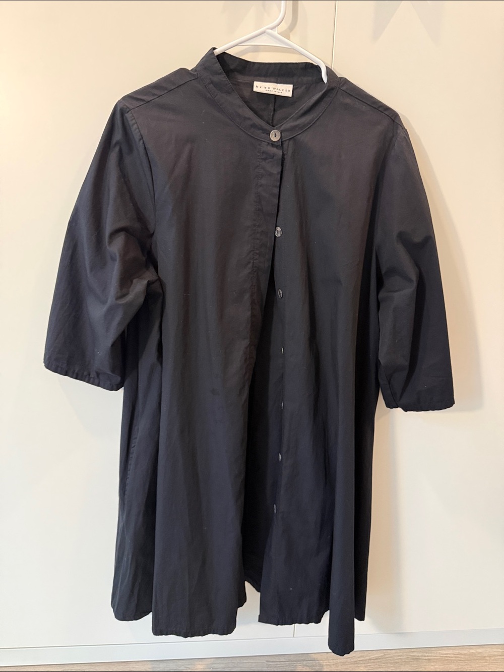 bryn Walker Black 3/4 sleeve Long Shirt Jacket with Band Collar